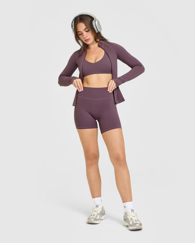 SoftMotion™ Scoop Neck Long Sleeve Top with Built in Bra Shelf with White Logo